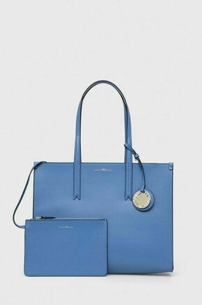 Torbica Emporio Armani - modra. Velika nakupovalna torbica iz kolekcije Emporio Armani. Model na zapenjanje