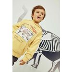 Otroški bombažen pulover zippy rumena barva, s kapuco - rumena. Otroški pulover s kapuco iz kolekcije zippy. Model izdelan iz pletenine s potiskom.