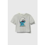 Otroška bombažna majica Emporio Armani x The Smurfs bež barva - bež. Kratka majica za dojenčke iz kolekcije Emporio Armani. Model je izdelan iz udobne pletenine. Visokokakovostna tkanina, trajnostno proizvedena.
