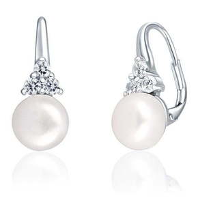 JwL Luxury Pearls Luksuzni srebrni uhani s pravim biserom in cirkoni JL0641