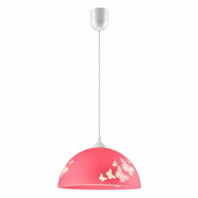 Rožnata otroška svetilka s steklenim senčnikom ø 30 cm Mariposa – LAMKUR