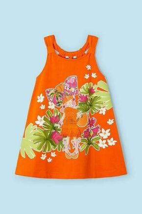Otroška obleka Mayoral oranžna barva - oranžna. Otroški obleka iz kolekcije Mayoral. Model izdelan iz pletenine s potiskom. Model iz izjemno udobne tkanine z visoko vsebnostjo bombaža.