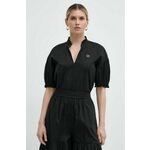 Majica Twinset ženska, črna barva - črna. Bluza iz kolekcije Twinset izdelana iz enobarvne tkanine. Model iz izjemno udobne tkanine z visoko vsebnostjo bombaža.
