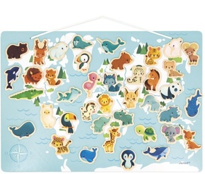 Janod Magnetna igrača za otroke Zemljevid Živali sveta 40 magnetov