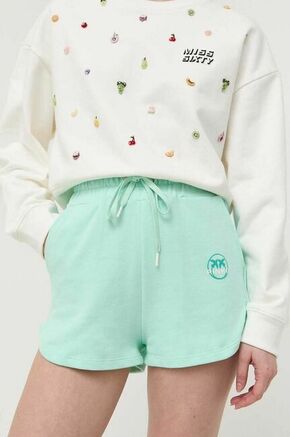 Bombažne kratke hlače Pinko - zelena. Kratke hlače iz kolekcije Pinko. Model izdelan iz debele