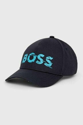 Bombažna bejzbolska kapa BOSS BOSS GREEN - mornarsko modra. Kapa s šiltom vrste baseball iz kolekcije BOSS. Model izdelan iz pletenine s potiskom.