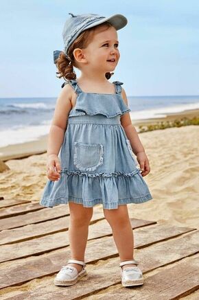 Obleka za dojenčka Mayoral - modra. Obleka za dojenčke iz kolekcije Mayoral. Nabran model izdelan iz enobarvne tkanine.