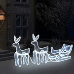 vidaXL Božični okras 2 jelena in sani z mrežo 320 LED lučk