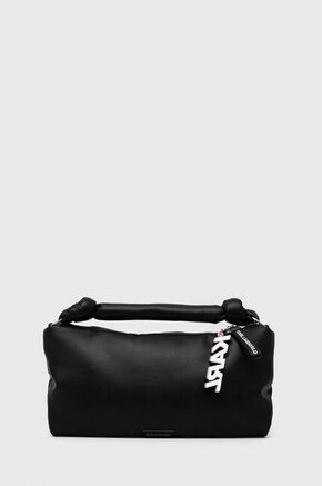 Usnjena torbica Karl Lagerfeld črna barva - črna. Srednje velika torbica iz kolekcije Karl Lagerfeld. na zapenjanje