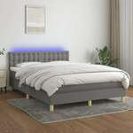 Greatstore Box spring postelja z vzmetnico LED temno siva 140x200 cm blago