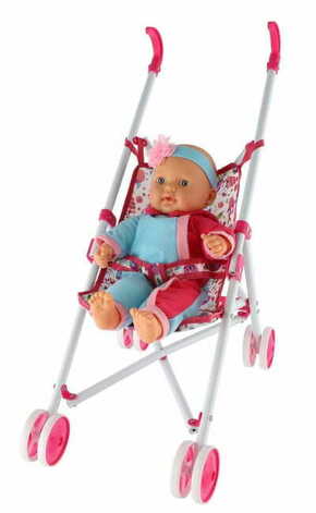 Teddies Otroška lutka 38 cm z mehkim telesom in dodatki z vozičkom