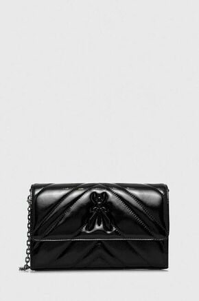 Usnjena torbica Patrizia Pepe črna barva - črna. Majhna torbica iz kolekcije Patrizia Pepe. Model na zapenjanje