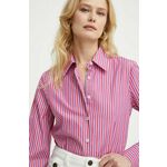 Bombažna srajca Luisa Spagnoli ženska, roza barva - roza. Srajca iz kolekcije Luisa Spagnoli, izdelana iz črtaste tkanine. Model iz izjemno udobne bombažne tkanine.