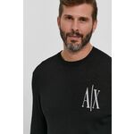 Armani Exchange pulover iz volne - črna. Pulover iz zbirke Armani Exchange. Model z okroglim izrezom, izdelan iz tanke, volnene tkanine.