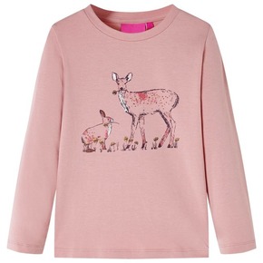 VidaXL Otroška majica z dolgimi rokavi potisk jelena in zajca roza 92