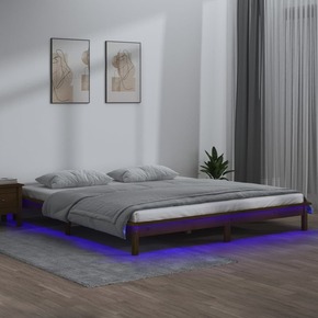 VidaXL LED posteljni okvir medeno rjav 200x200 cm trden les