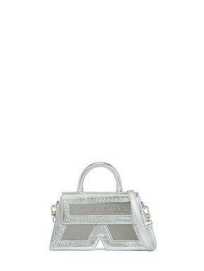 Usnjena torbica Karl Lagerfeld srebrna barva - srebrna. Majhna torbica iz kolekcije Karl Lagerfeld. Model na zapenjanje