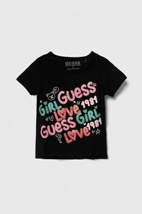 Otroška kratka majica Guess črna barva - črna. Otroške lahkotna kratka majica iz kolekcije Guess. Model izdelan iz visokokakovostne pletenine