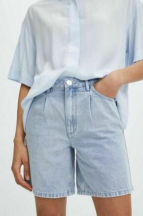 Bombažne kratke hlače Medicine ženski - modra. Kratke hlače iz kolekcije Medicine. Model izdelan iz bombažne tkanine.
