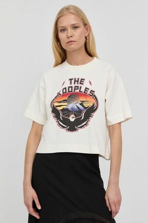The Kooples bombažna majica - bež. Ohlapna kratka majica iz kolekcije The Kooples. Model izdelan iz tanke