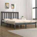 shumee Okvir za posteljo, siv, masivni borov les, 135x190 cm, dvojni