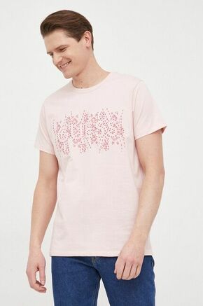Bombažna kratka majica Guess roza barva - roza. Kratka majica iz kolekcije Guess. Model izdelan iz tanke