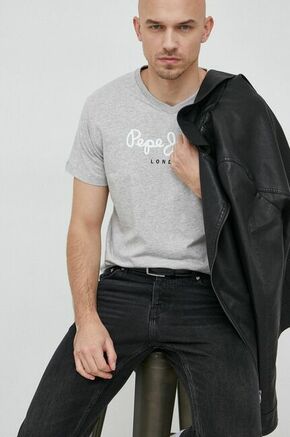 Bombažna kratka majica Pepe Jeans Eggo siva barva - siva. Kratka majica iz kolekcije Pepe Jeans. Model izdelan iz tanke