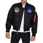 Bomber jakna Alpha Industries MA-1 NASA moška, črna barva - črna. Bomber jakna iz kolekcije Alpha Industries. Nepodložen model, izdelan iz blaga z aplikacijo.