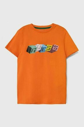 Otroška bombažna kratka majica Guess oranžna barva - oranžna. Otroške lahkotna kratka majica iz kolekcije Guess