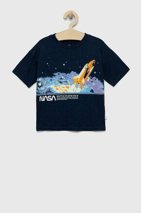 Otroška bombažna kratka majica GAP x NASA mornarsko modra barva - mornarsko modra. Otroška kratka majica iz kolekcije GAP. Model izdelan iz elastične pletenine. Zračen