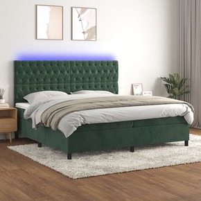 Box spring postelja z vzmetnico LED tem. zelena 200x200cm žamet - vidaXL - Zelena - 94