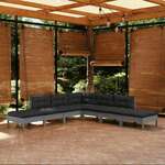 Greatstore Vrtna sedežna garnitura 7-delna z blazinami siva borovina