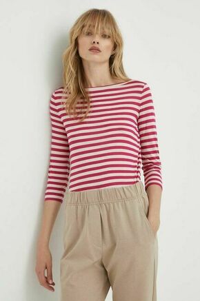 Svilena srajca z dolgimi rokavi MAX&amp;Co. roza barva - roza. Majica z dolgimi rokavi iz kolekcije MAX&amp;Co. Izdelana iz vzorčaste pletenine. Model iz izjemno udobne tkanine z visoko vsebnostjo svile.