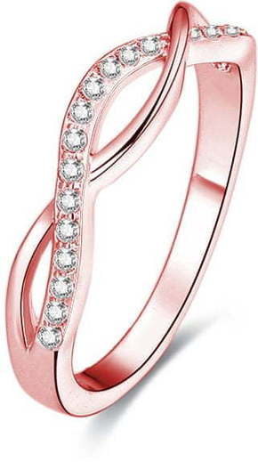 Beneto Srebrni prstan iz roza pozlačenega s kristali AGG191 (Obseg 54 mm) srebro 925/1000