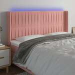 Greatstore LED posteljno vzglavje roza 183x16x118/128 cm žamet