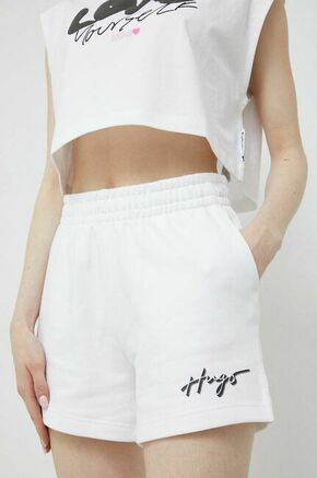 Bombažne kratke hlače HUGO bela barva - bela. Kratke hlače iz kolekcije HUGO. Model izdelan iz prožnega materiala