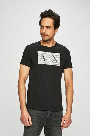 Armani Exchange bombažna majica - črna. Oprijeta majica iz zbirke Armani Exchange. Model izdelan iz tanke