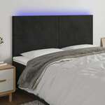 Greatstore LED posteljno vzglavje črno 200x5x118/128 cm žamet
