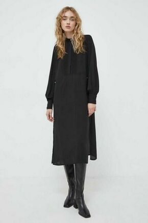 Obleka Bruuns Bazaar črna barva - črna. Obleka iz kolekcije Bruuns Bazaar. Model izdelan iz enobarvne tkanine. Zaradi vsebnosti poliestra je tkanina bolj odporna na gubanje.