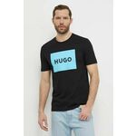 Bombažna kratka majica HUGO moški, črna barva - črna. Ohlapna kratka majica iz kolekcije HUGO. Model izdelan iz tanke, elastične pletenine. Izjemno udoben material.