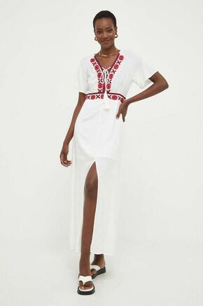 Obleka Answear Lab bela barva - bela. Obleka iz kolekcije Answear Lab. Model izdelan iz tkanine z nalepko. Model iz zračne viskozne tkanine.