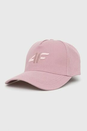 Bombažna kapa 4F - roza. Kapa s šiltom vrste baseball iz kolekcije 4F. Model izdelan iz tkanine z nalepko.