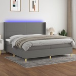Box spring postelja z vzmetnico LED temno siva 200x200 cm blago - vidaXL - Siva - 91,38 - 200 x 200 cm - vidaXL