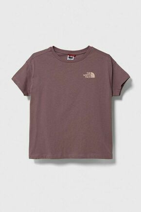 Otroška bombažna kratka majica The North Face G VERTICAL LINE S/S TEE rjava barva - vijolična. Otroška kratka majica iz kolekcije The North Face. Model izdelan iz tanke