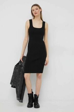 Obleka Calvin Klein črna barva - črna. Obleka iz kolekcije Calvin Klein. Oprijet model izdelan iz enobarvne pletenine.
