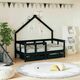Greatstore Otroški posteljni okvir s predali črn 70x140 cm trdna borovina