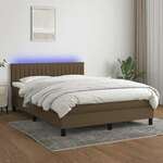 shumee Box spring postelja z vzmetnico LED temno rjava 140x200cm blago