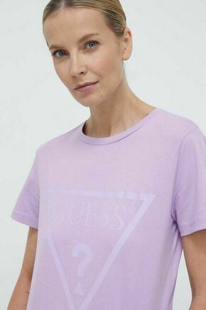Bombažna kratka majica Guess vijolična barva - vijolična. Kratka majica iz kolekcije Guess. Model izdelan iz tanke