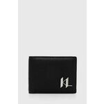Usnjena denarnica Karl Lagerfeld moška, črna barva, 245M3208 - črna. Mala denarnica iz kolekcije Karl Lagerfeld. Model izdelan iz naravnega usnja.