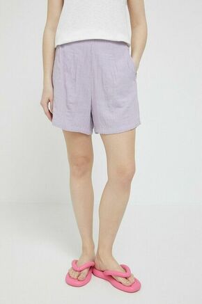Bombažne kratke hlače Roxy roza barva - vijolična. Kratke hlače iz kolekcije Roxy. Model izdelan iz enobarvnega materiala. Izjemno zračen